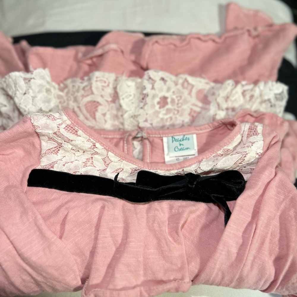 Peaches ‘n Cream Pink with Black Velvet Vintage Dress